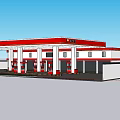 Sinopec Gas Station With Red And White Canopy Building Fuel Dispensers And Green Lawn