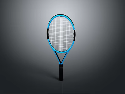 Blue Frame Black Handle Tennis Racket With Durable Strings For Daily Use 3d model
