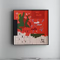 Abstract Painting With Green Text On Blue And Black Canvas Wall Art