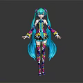 Game Movie Character With Turquoise Long Hair Wearing Colorful Floral Traditional Dress And Stockings