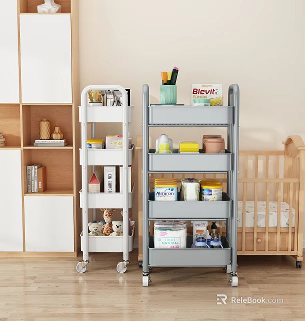 Rolling Storage Carts With Wheels Organizing Baby Toys Bottles And Essentials In Nursery 3d model 