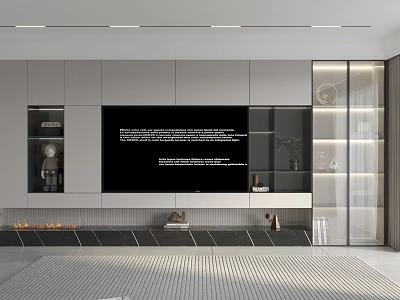 Modern TV Wall Design With Built in Cabinets Open Shelves And Soft Ambient Lighting 3d model