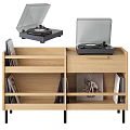 Modern Wooden Shelf Cabinet With Drawers And Shelves For Vinyl Records And Record Player