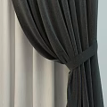 Dark Curtains With Tied Design And White Sheer Panels For Window Decoration