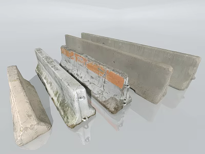 Road Infrastructure Concrete Curbs In Various Shapes With Worn Surfaces And Textures 3d model
