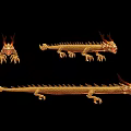 Flying Animal Golden Dragon in Multiple Poses With Flame Decorated Horns and Scaled Body