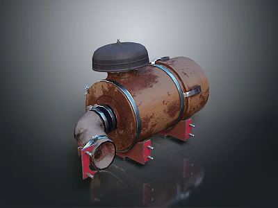 Rusty Metal Vintage Household Appliance With Cylindrical Shape Black Lid And Red Stand 3d model