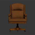 High Back Brown Leather Executive Office Chair With Polished Solid Wood Frame And Sturdy Wheels