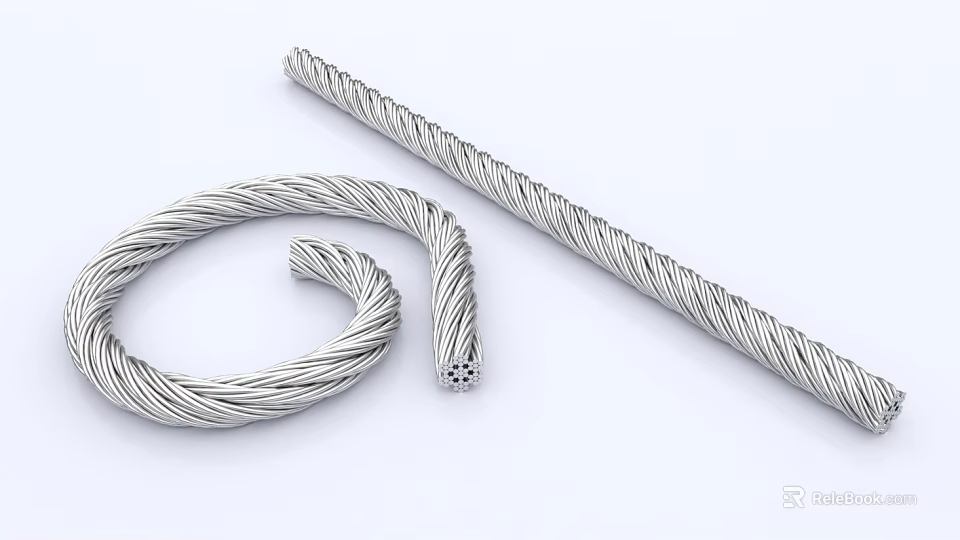 Twisted Metal Wire Rope With Spiral Structure Coiled And Straight Two Pieces 3d model 