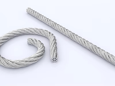 Twisted Metal Wire Rope With Spiral Structure Coiled And Straight Two Pieces 3d model