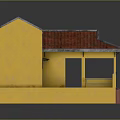 Traditional Yellow Building With Red Roof And Ornate Wooden Porch Structure