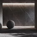 Modern Dark Tile Floor With Spherical Decor And Marble Wall 3d model