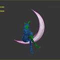 Green Costumed Character With Rabbit Ears Sitting On White Crescent Moon In Gray Background