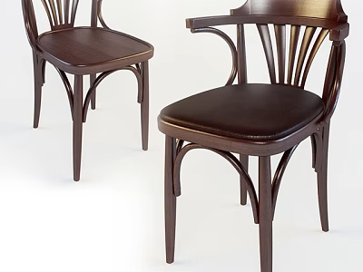 Classic Wooden Armchair With Leather Seat And Curved Spindle Back Design 3d model