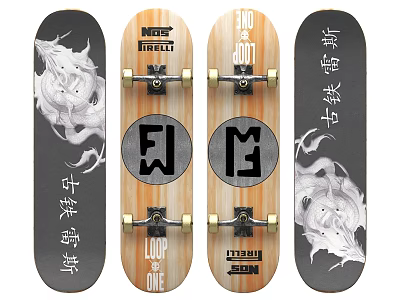 Trendy Skateboards Featuring Dragon Patterns Logo Prints and Graphic Designs for Sports Equipment 3d model
