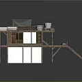 Wooden Stilt House with Upper Deck Featuring Hammock Water Bucket And Drying Clothes