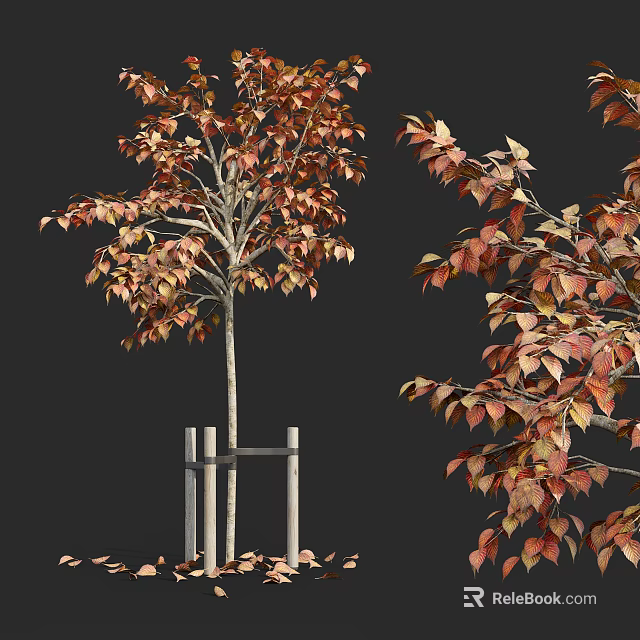 Vibrant Autumn Arbor with Orange Red Leaves and White Metal Stand Support 3d model 