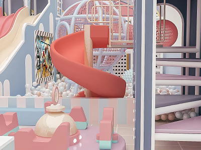 Colorful Children's Playground With Spiral Slide Ball Pit And Multi Level Structures 3d model