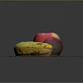 Ripe Banana Red Apple and Purple Plum on a Round Wooden Plate