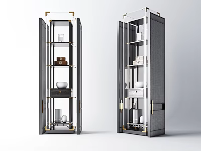 Elegant Modern Storage Display Cabinet With Glass Doors Metal Frame And Shelves 3d model