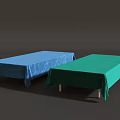 Colorful Rectangular Benches With Blue Green Purple Yellow Fabric Covers On Dark Background