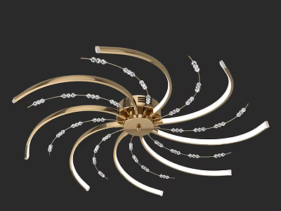 Modern Elegant Gold Ceiling Light With Crystal Decorations And Curved Spiral Design 3d model