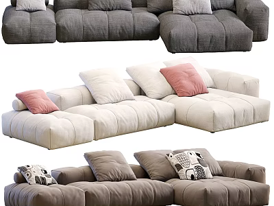 Modern Cozy Sectional Sofa Design With Neutral Tones Plush Fabric And Decorative Pillows 3d model