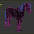 Black Horse With Pink Mane Standing Gracefully On Gray Background 3d model