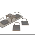 Modern Leisure Chairs With Wooden Frame And Gray Cushions Alongside Coffee Table On Rug