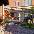 Garden Landscape Design With Stone Path Pond Wooden Gazebo And Colorful Flowers