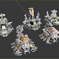Cartoon Scene With Various Colorful Mechanical Structures And Sci Fi Creatures 3d model