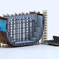 Ship Under Construction With Steel Hull Frame Scaffolding And Metal Structure 3d model