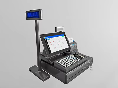 Modern Commercial POS Cash Register Equipment with Touch Screen Display Customer Monitor and Receipt Printer 3d model