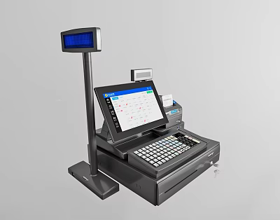 Modern Commercial POS Cash Register Equipment with Touch Screen Display Customer Monitor and Receipt Printer 3d model
