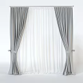 Gray and White Double Layer Curtains with Sheer Inner and Solid Outer Panels and Tiebacks 3d model