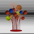Vibrant Art Installation Featuring Red Stems And Colorful Spherical Elements With Radiant Details
