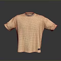 Light Brown Short Sleeve T shirt With Striped Collar Simple Daily Necessity Design