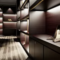 Elegant Luxury Retail Store Interior With Wooden Shelves Marble Counter And Lighting