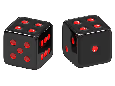 Pair of Black Dice with Red Dots and Shiny Surface for Gaming 3d model