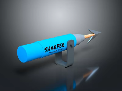 SHARPER Blue Pencil Sharpener With Arrow Design Manual Operation And Stable Base 3d model