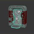 Futuristic Red And Metallic Door Exterior With Control Panels And Tech Design