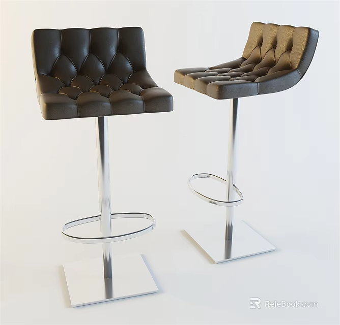 Stylish Black Diamond Tufted Bar Stools With Modern Metal Frame Base 3d model 