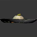 Delicious Rice Bowl With Lemon Slice Fresh Vegetables Chili And Creamy Sauce In Ceramic Bowl