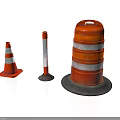 Orange Traffic Safety Equipment With Cones Bollard And Drum Reflective Stripes
