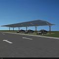 Parking Lot With Transparent Canopy Parked Cars Green Grass Blue Sky And Ground Direction Arrows