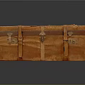 Vintage Distressed Orange Leather Trunk With Leather Straps And Metal Locks