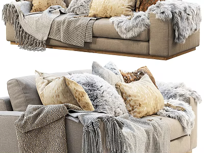 Cozy Two Seater Sofa With Plush Pillows Fur Blankets And Fringed Details 3d model