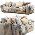 Cozy Two Seater Sofa With Plush Pillows Fur Blankets And Fringed Details