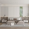 Modern Bedroom Interior Design With Bed Nightstands Wall Art Wardrobe Rug And Natural Light