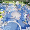 Vibrant Children's Playground With Water Elements Play Structures And Kids Playing Outdoors